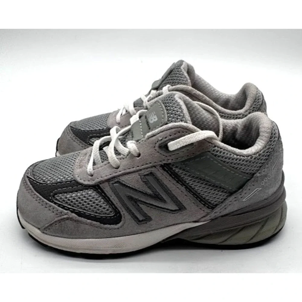 New Balance 990v5 Kids Sneakers Gray Suede Mesh Running Shoes US 8 EU 25